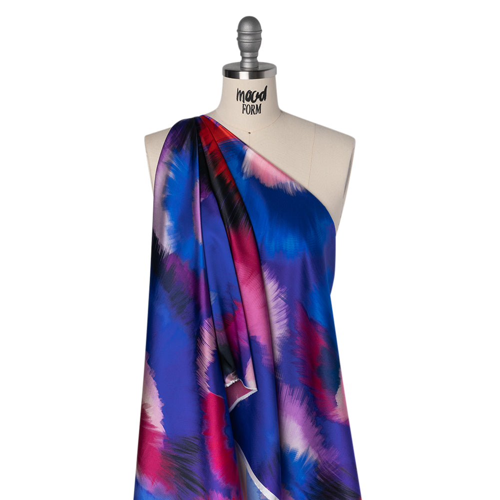 Silk Charmeuse Print 16MM, Made in Italy - Blue, Hot Pink and Red Painted Bursts Folded