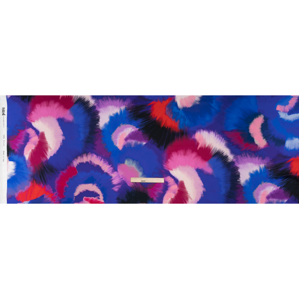 Silk Charmeuse Print 16MM, Made in Italy - Blue, Hot Pink and Red Painted Bursts - Full - Image 5 of 6