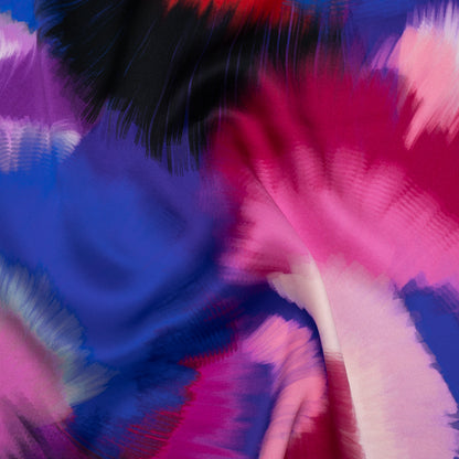 Silk Charmeuse Print 16MM, Made in Italy - Blue, Hot Pink and Red Painted Bursts Drape