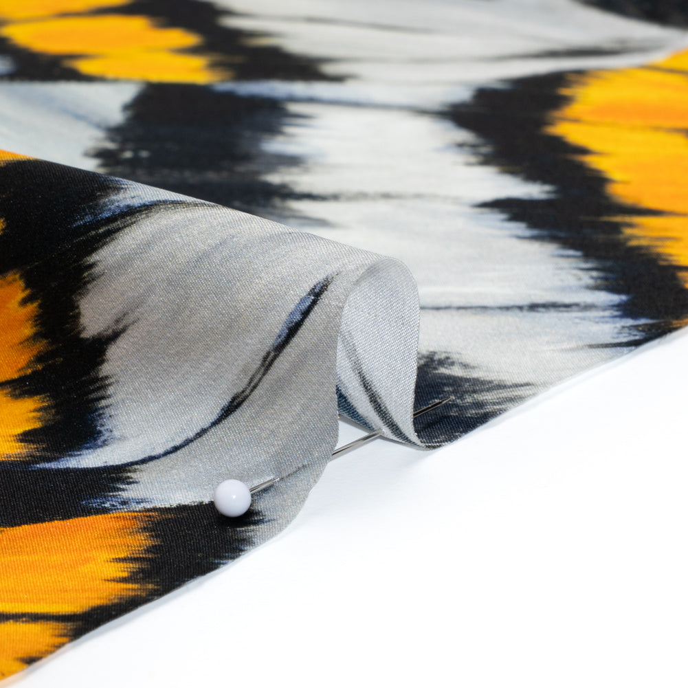 Silk Charmeuse Print 16MM, Made in Italy - Golden Yellow, Navy Blue and Light Gray Butterfly Wings - Full - Image 4 of 6
