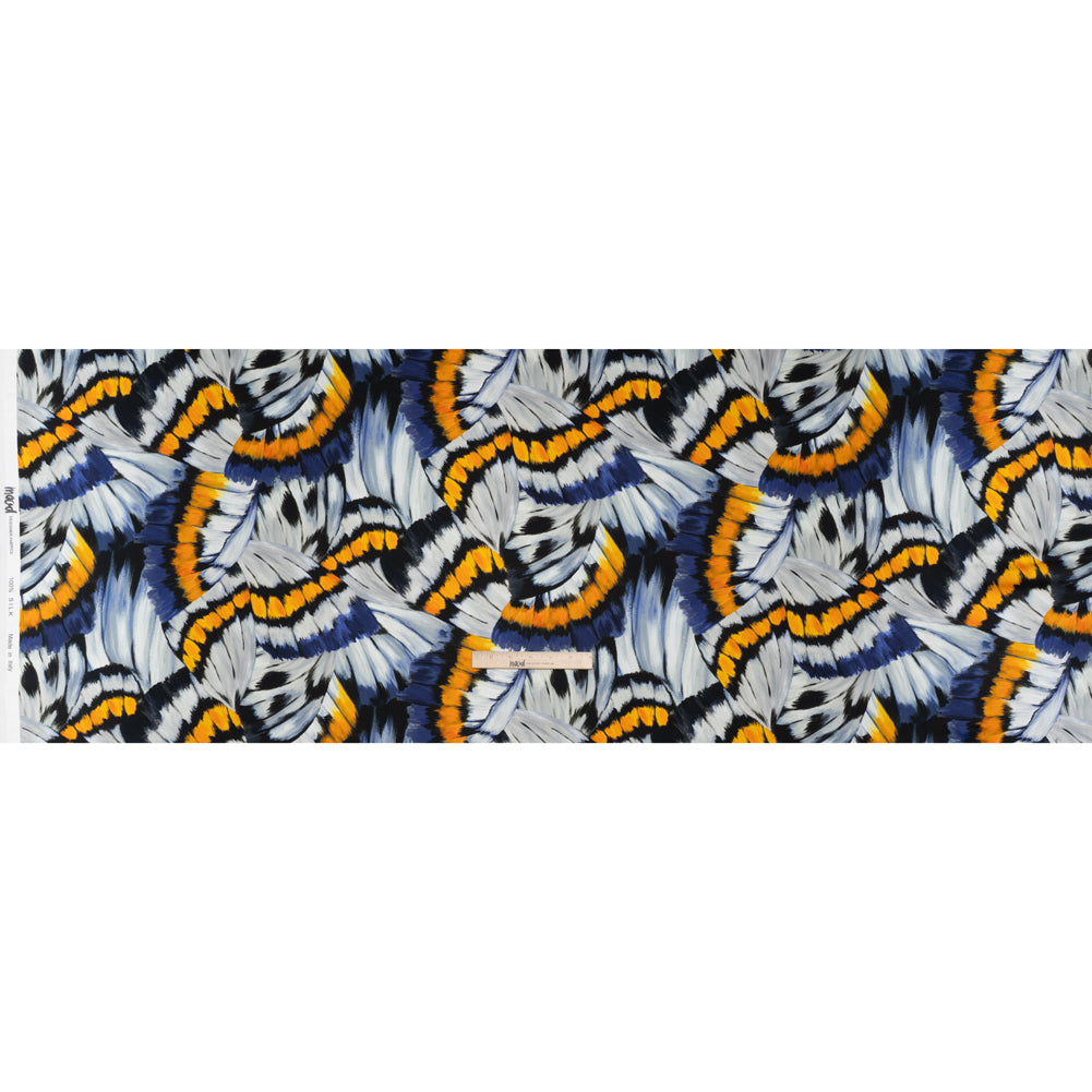 Silk Charmeuse Print 16MM, Made in Italy - Golden Yellow, Navy Blue and Light Gray Butterfly Wings - Full - Image 5 of 6