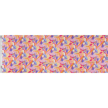 Silk Charmeuse Print 16MM, Made in Italy - Pink, Purple and Pastel Yellow Retro Lily Florals