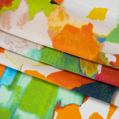 Silk Charmeuse Print 16MM, Made in Italy - Orange, Lime Green and Blue Painterly Abstract