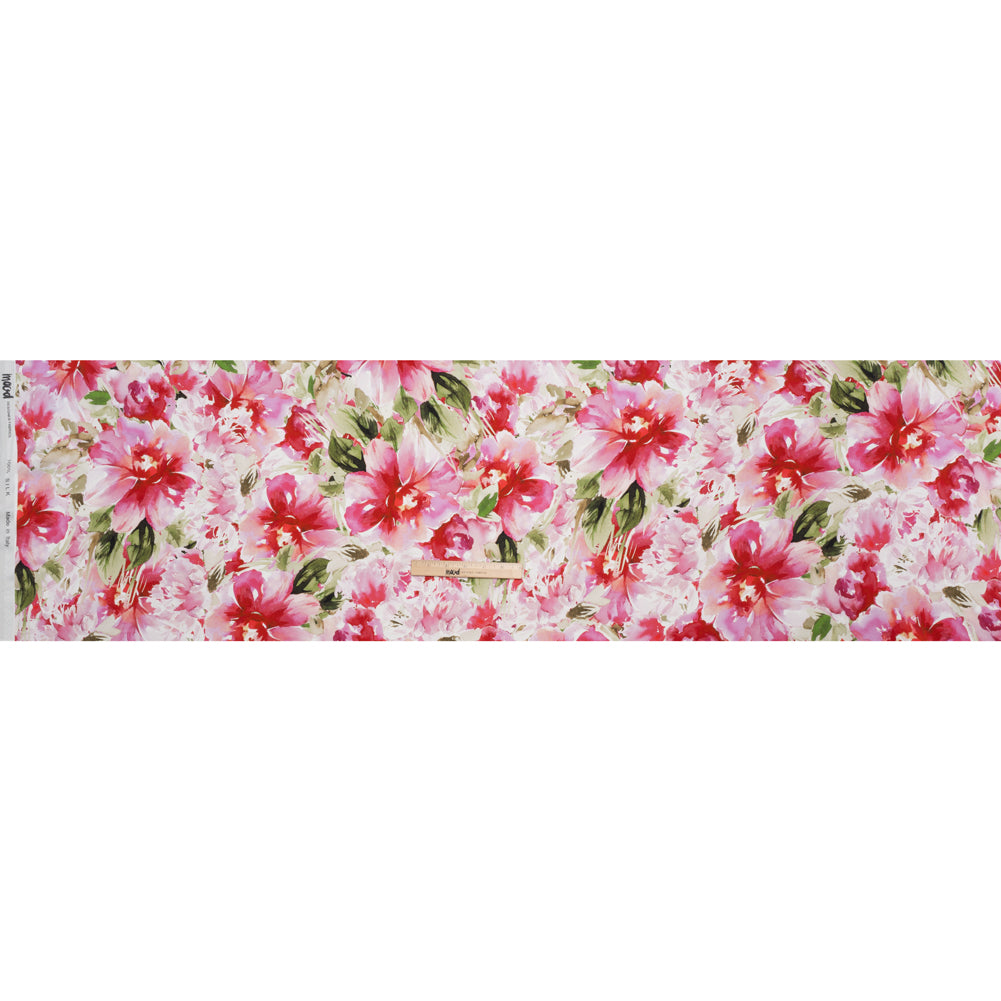 Silk Charmeuse Print 16MM, Made in Italy - Red, Pink and Green Watercolor Flower Garden - Full - Image 5 of 6