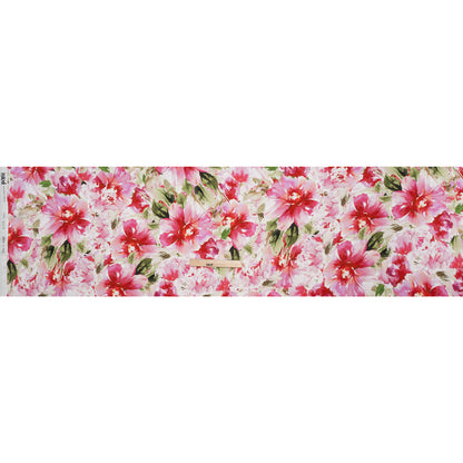 Silk Charmeuse Print 16MM, Made in Italy - Red, Pink and Green Watercolor Flower Garden