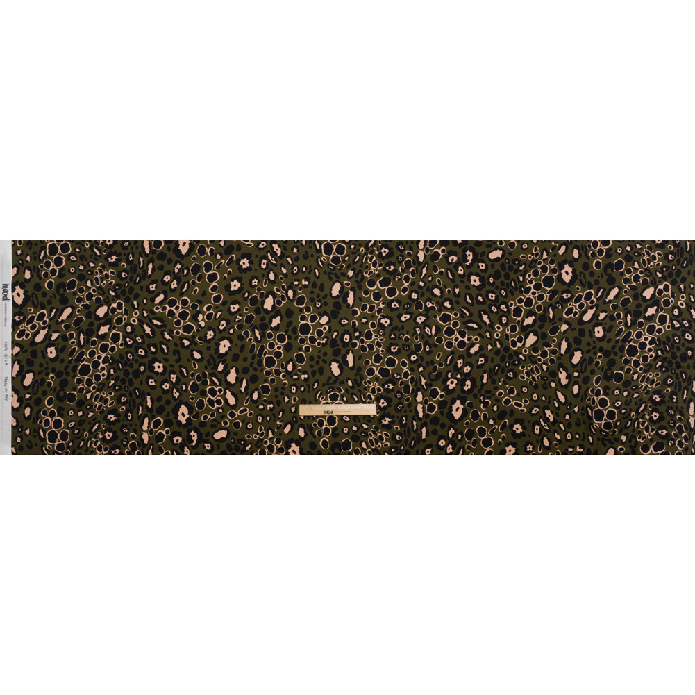 Silk Charmeuse Print 16MM, Made in Italy - Dark Olive Green, Beige and Black Animal Spots - Full - Image 5 of 6