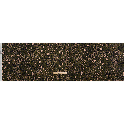 Silk Charmeuse Print 16MM, Made in Italy - Dark Olive Green, Beige and Black Animal Spots