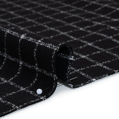 Yarn-Dyed Cotton Flannel - White on Black Windowpane Checks - Deadstock Detail
