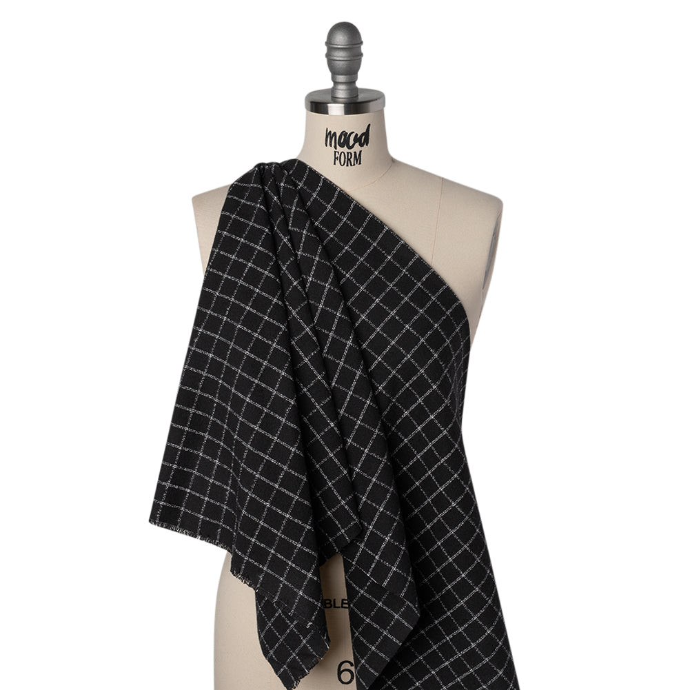 Yarn-Dyed Cotton Flannel - White on Black Windowpane Checks - Deadstock Drape