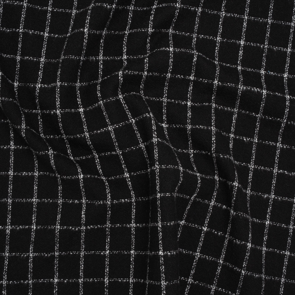 Yarn-Dyed Cotton Flannel - White on Black Windowpane Checks - Deadstock