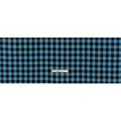 Yarn-Dyed Cotton Twill Flannel - Small Sky Blue and Black Buffalo Check