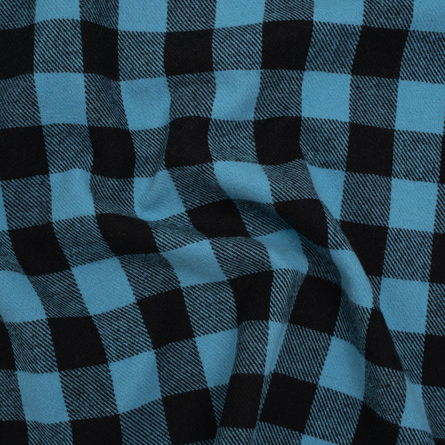 Yarn-Dyed Cotton Twill Flannel - Small Sky Blue and Black Buffalo Check