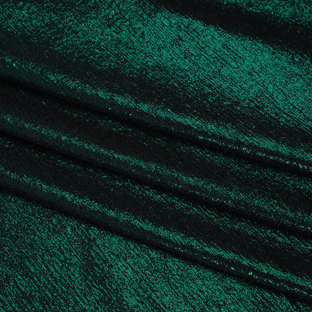 Metallic Foiled Uneven Stretch Rib Knit - Teal on Black - Estelle Collection - Folded