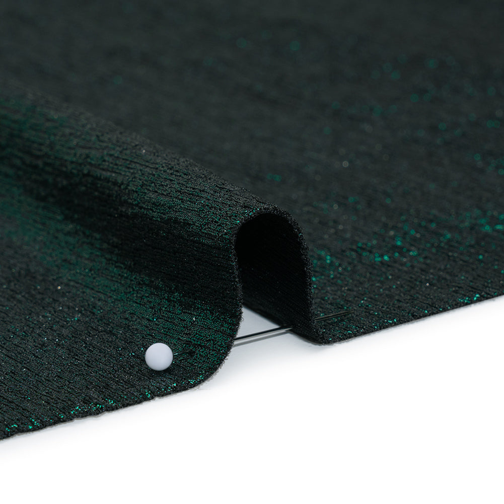 Metallic Foiled Uneven Stretch Rib Knit - Teal on Black - Estelle Collection - Detail