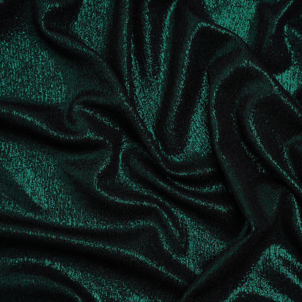 Metallic Foiled Uneven Stretch Rib Knit - Teal on Black - Estelle Collection