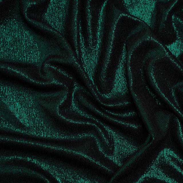 Metallic Foiled Uneven Stretch Rib Knit - Teal on Black - Estelle Collection