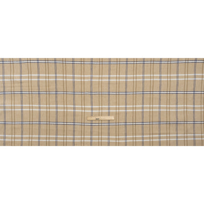 Stretch Linen Woven - Beige, Navy and White Plaid with Metallic Silver Accents