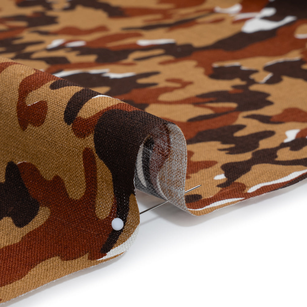 Medium Weight Linen Woven Print - Brown, Russet and Tan Camouflage - Detail