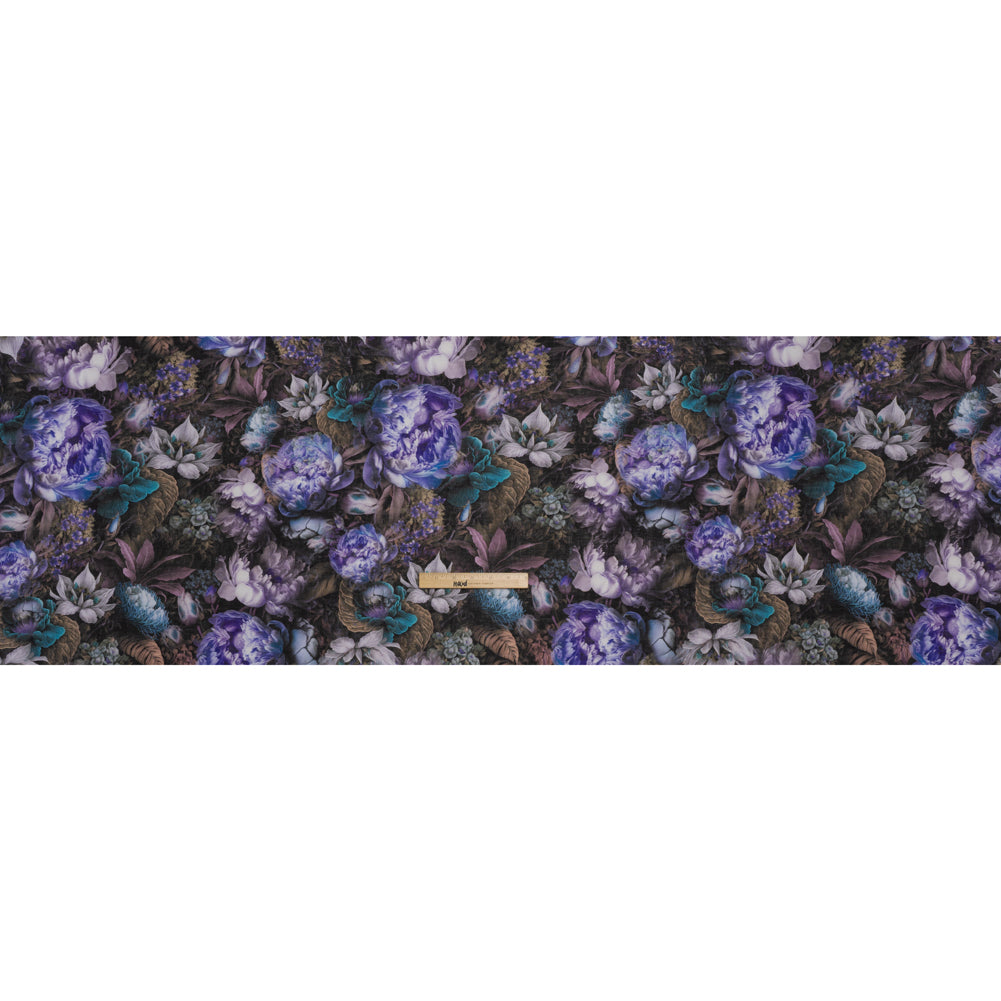 Medium Weight Linen Woven Print - Lilac, Dark Teal and Taupe Mythical Garden - Full - Image 5 of 6