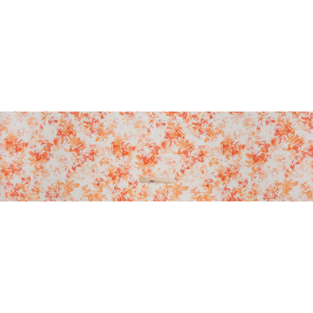 Medium Weight Linen Woven Print - Orange and Red on White Airy Leaves - Full - Image 5 of 6