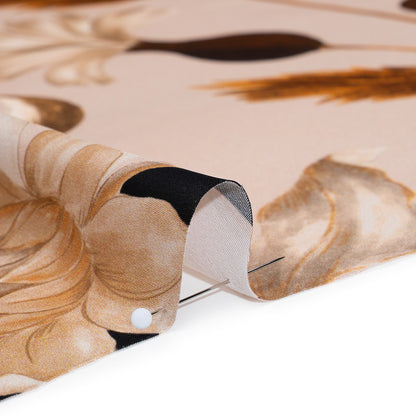 Polyester Satin - Black, Beige and Brown Flower Vine Stripes - Mood Exclusive Fleur de Rocaille Print