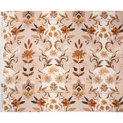 Polyester Satin - White, Beige and Brown Flower Vine Stripes - Mood Exclusive Fleur de Rocaille Print Full