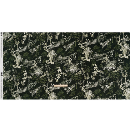 Polyester Satin - Dark Green and White Plants and Horses - Mood Exclusive Bridle and Branch Print Full