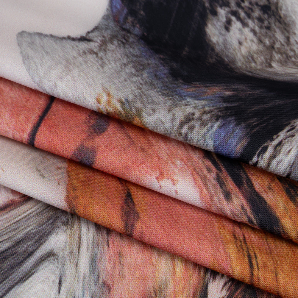 Polyester Satin - Madder Red, Blue and Pale Gray Earthy Swirls - Mood Exclusive Molten Moves Print - Folded