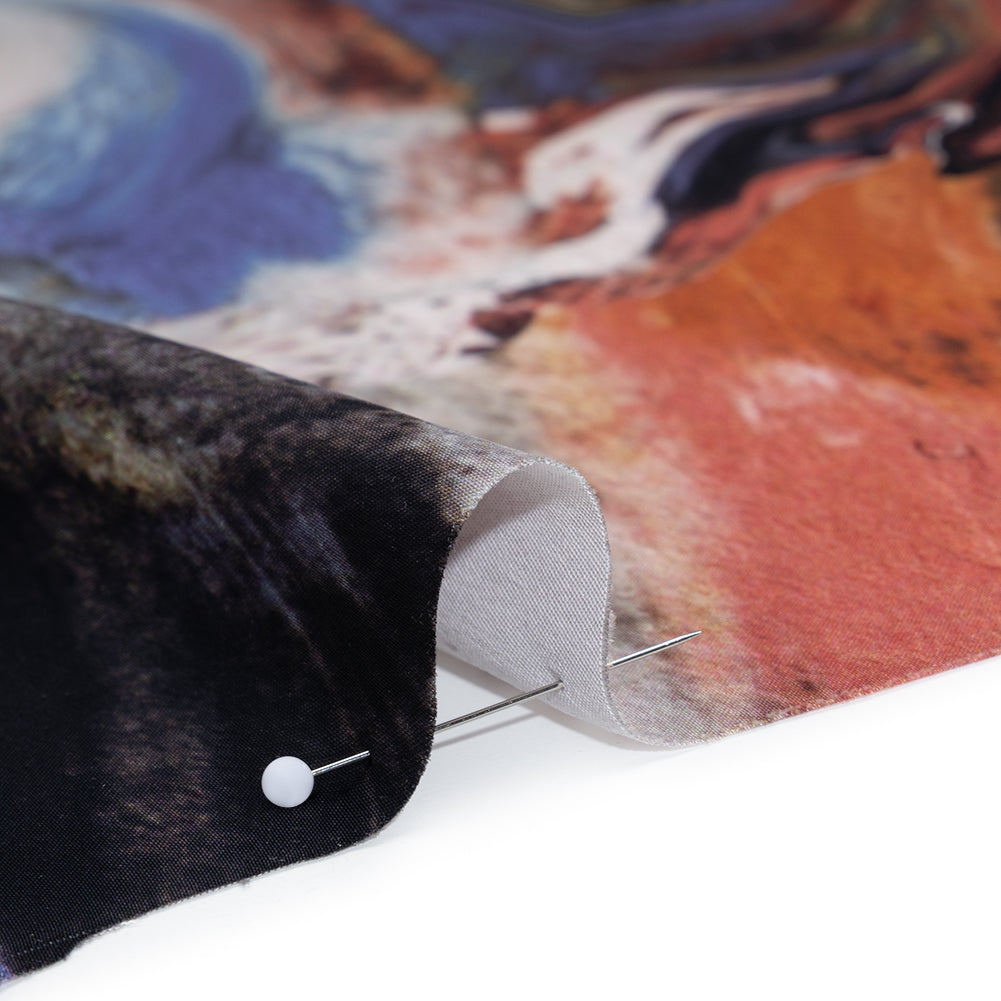 Polyester Satin - Madder Red, Blue and Pale Gray Earthy Swirls - Mood Exclusive Molten Moves Print - Detail