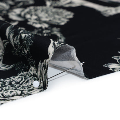 Polyester Satin - White on Black Flowers and Columns - Mood Exclusive Petal Pillars Print