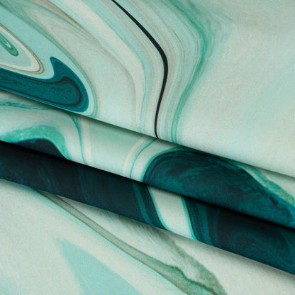 Polyester Satin - Sea Green and Beige Liquid Swirls - Mood Exclusive Liquid Motion Print Folded