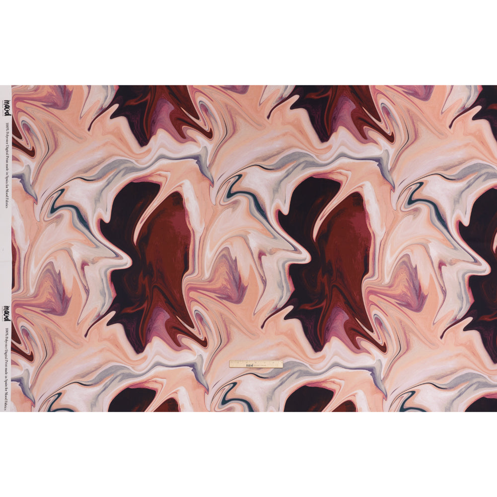 Polyester Satin - Rose Pink, Purple and Steel Blue Liquid Swirls - Mood Exclusive Liquid Motion Print - Full