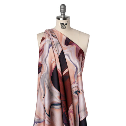 Polyester Satin - Rose Pink, Purple and Steel Blue Liquid Swirls - Mood Exclusive Liquid Motion Print