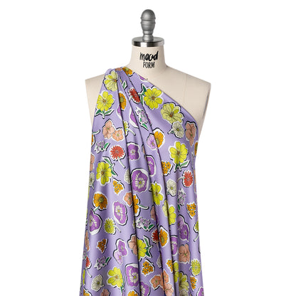 Polyester Satin - Lavender, Lime Green and Orange Little Floral Stickers - Mood Exclusive Sticker Garden Print