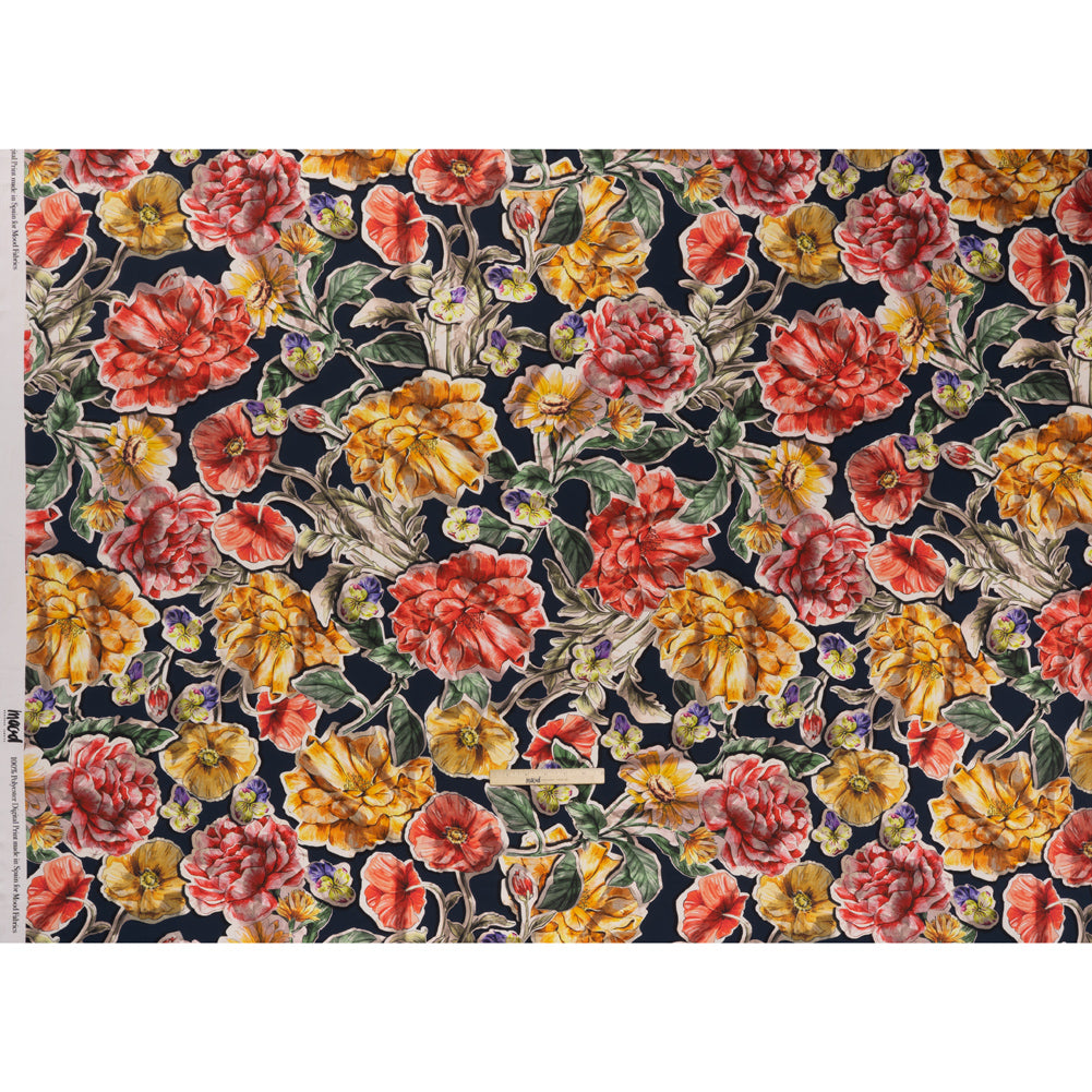 Polyester Satin - Golden Orange, Red and Green Illustrated Flower Collage - Mood Exclusive Floral Montage Print - Full