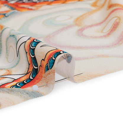 Polyester Satin - Red, Blue Green and Orange Eastern Dragon in Clouds - Mood Exclusive Skybound Scales Print