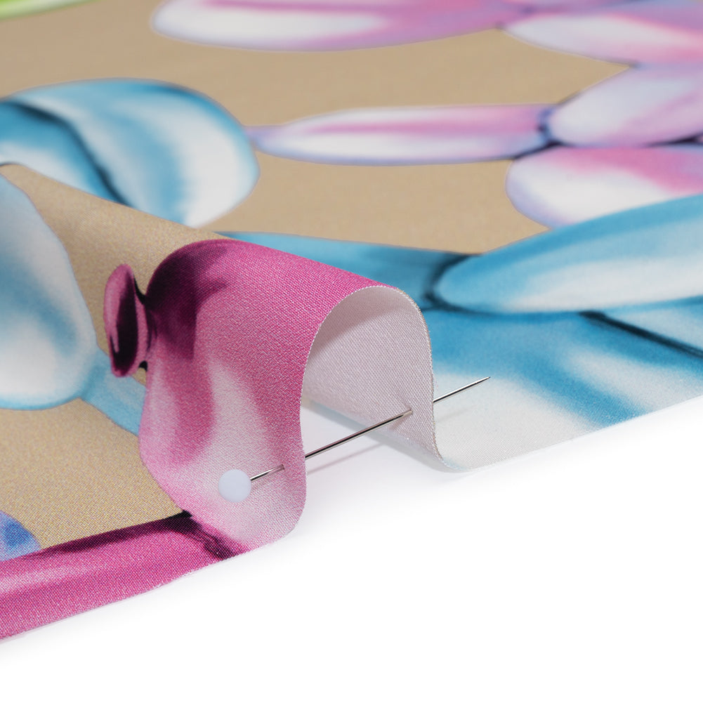 Polyester Satin - Pink, Blue and Beige Large Balloon Dogs - Mood Exclusive Puff Pups Print - Detail