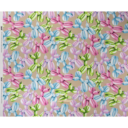 Polyester Satin - Pink, Blue and Beige Large Balloon Dogs - Mood Exclusive Puff Pups Print