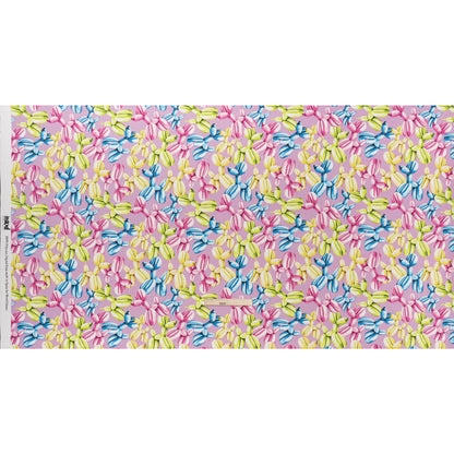 Polyester Satin - Lime Green, Blue and Light Purple Small Balloon Dogs - Mood Exclusive Puff Pups Print
