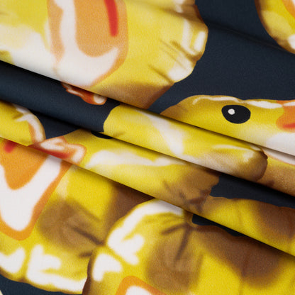 Polyester Satin - Yellow and Navy Large Rubber Ducky Balloons - Mood Exclusive Puffed Pond Print Folded