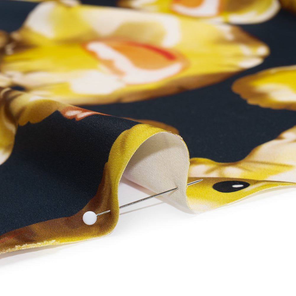 Polyester Satin - Yellow and Navy Large Rubber Ducky Balloons - Mood Exclusive Puffed Pond Print Detail