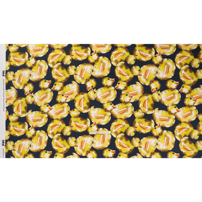 Polyester Satin - Yellow and Navy Large Rubber Ducky Balloons - Mood Exclusive Puffed Pond Print Full