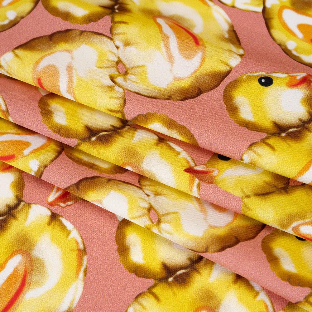Polyester Satin - Yellow and Rose Pink Small Rubber Ducky Balloons - Mood Exclusive Puffed Pond Print Folded
