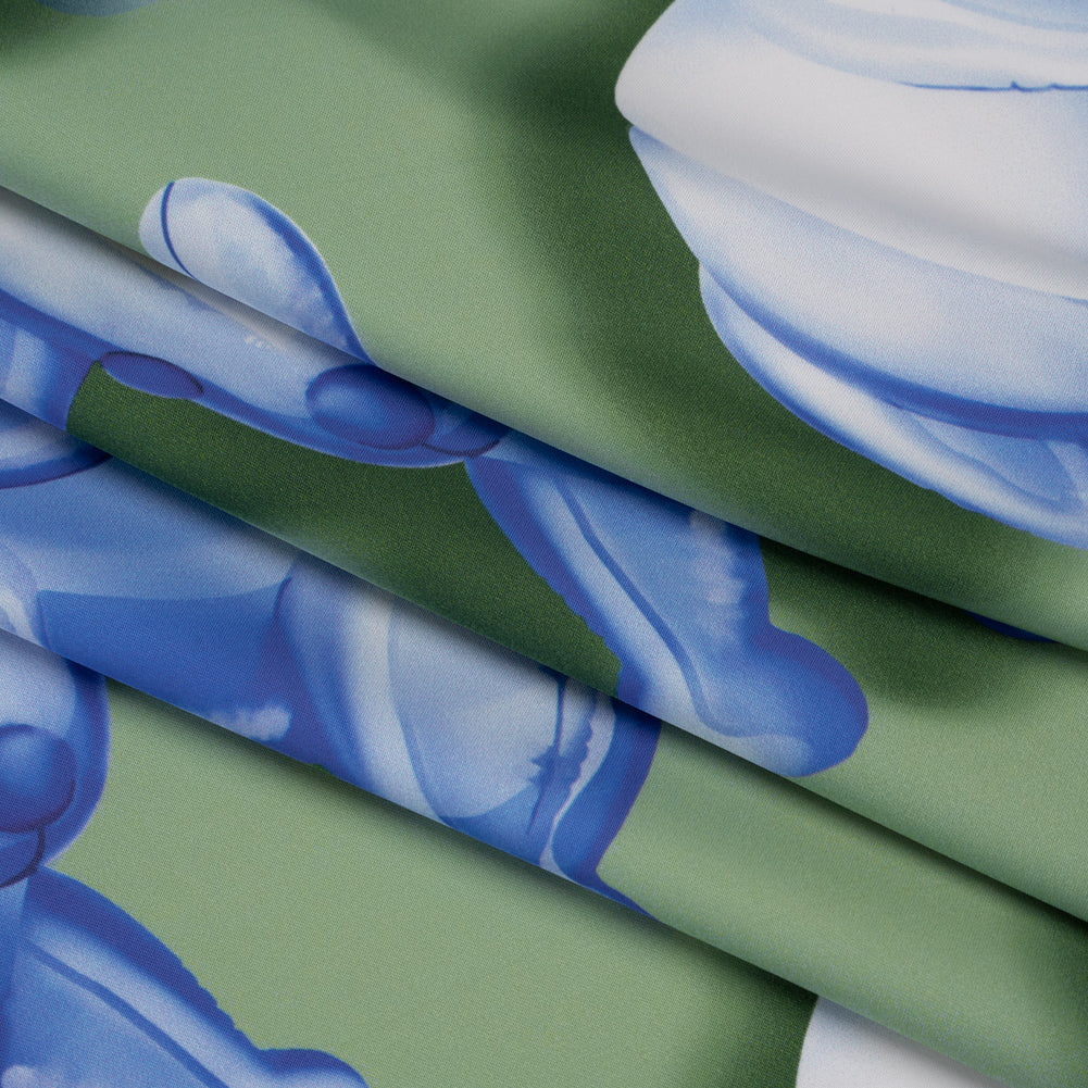 Polyester Satin - Blue and Green Inflatable Dogs - Mood Exclusive Pup Pop Print - Folded