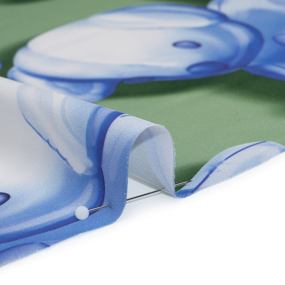Polyester Satin - Blue and Green Inflatable Dogs - Mood Exclusive Pup Pop Print - Detail