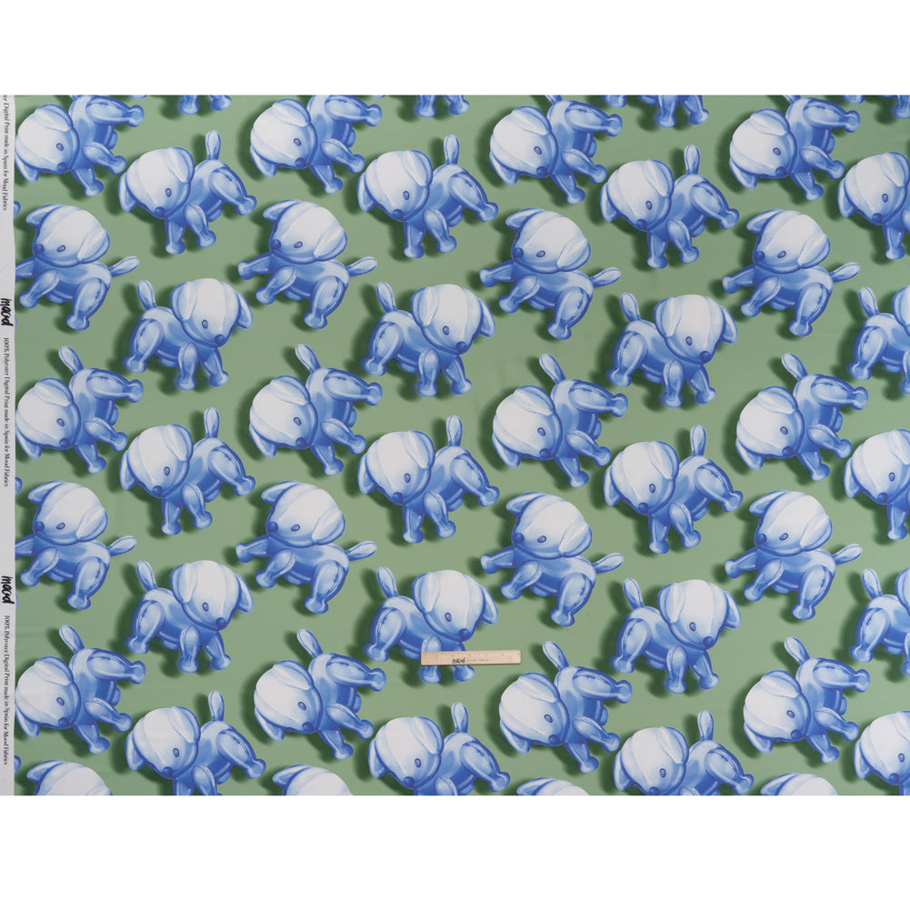 Polyester Satin - Blue and Green Inflatable Dogs - Mood Exclusive Pup Pop Print - Full