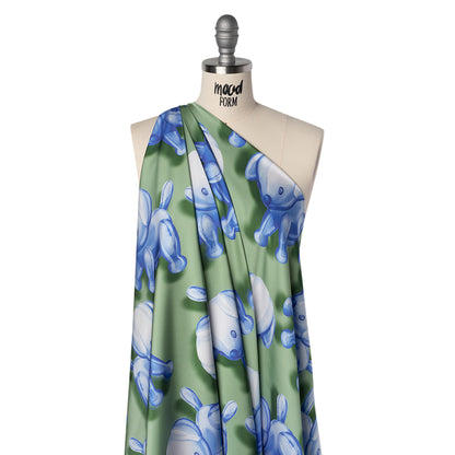 Polyester Satin - Blue and Green Inflatable Dogs - Mood Exclusive Pup Pop Print