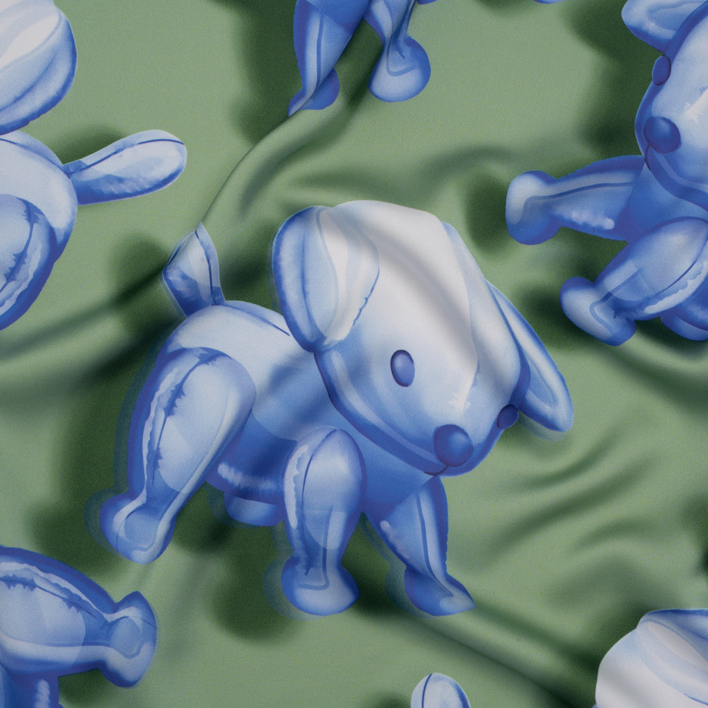 Polyester Satin - Blue and Green Inflatable Dogs - Mood Exclusive Pup Pop Print
