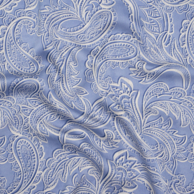 Polyester Satin - Blue and Cream Paisley - Mood Exclusive Spice Scroll Print