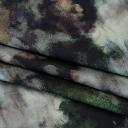 Polyester Satin - Forest Green, Beige and Muted Pale Blue Abstract Painting - Mood Exclusive Earthtone Flow Print Folded
